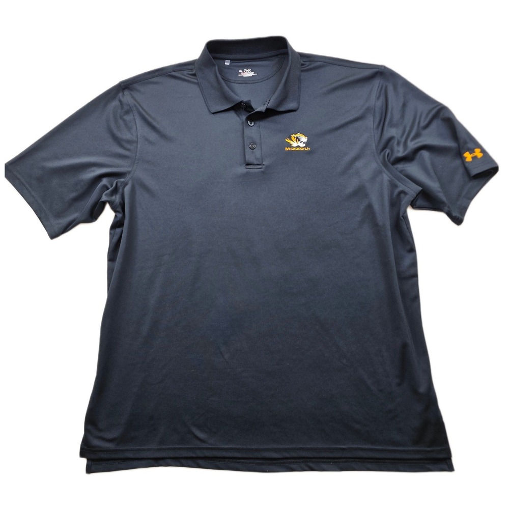 Under Armour Polo Shirt Mens XL Black Stretch Mizzou Tigers HeatGear